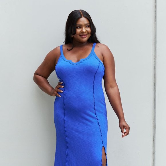 Culture Code Look At Me Full Size Notch Neck Maxi Dress with Slit in Cobalt Blue - Picture 4 of 11